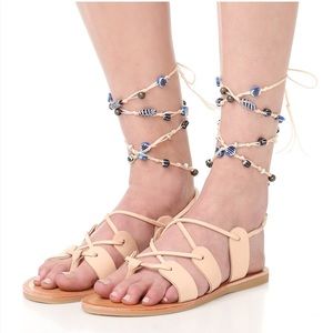 DOLCE VITA Braided and Beaded Leather Lace Up Flat Sandals